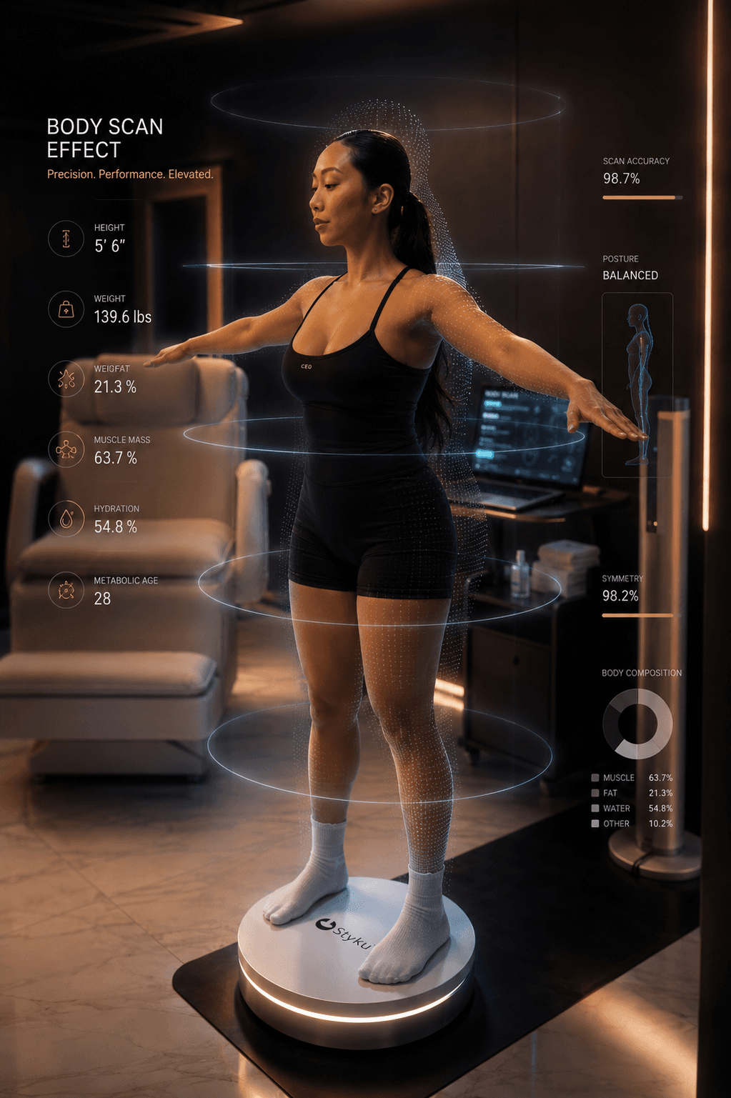 STYKU 3D body composition scan with body metrics overlay